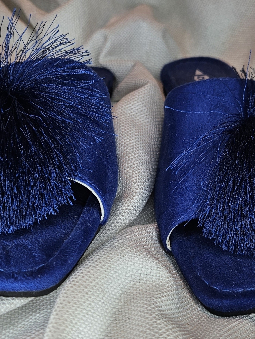 Jolimall Blue Pom Slide Sandals - Women's Fashion Slides - Picture 3 of 5